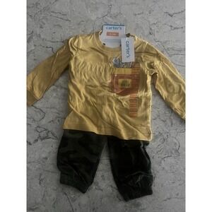 NWT Carter's Boys Size 9-12 Month Little Builder 2 Pc Set.  Yellow Top Camo pant